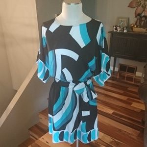 New York & Company Medium Teal & Black Dress